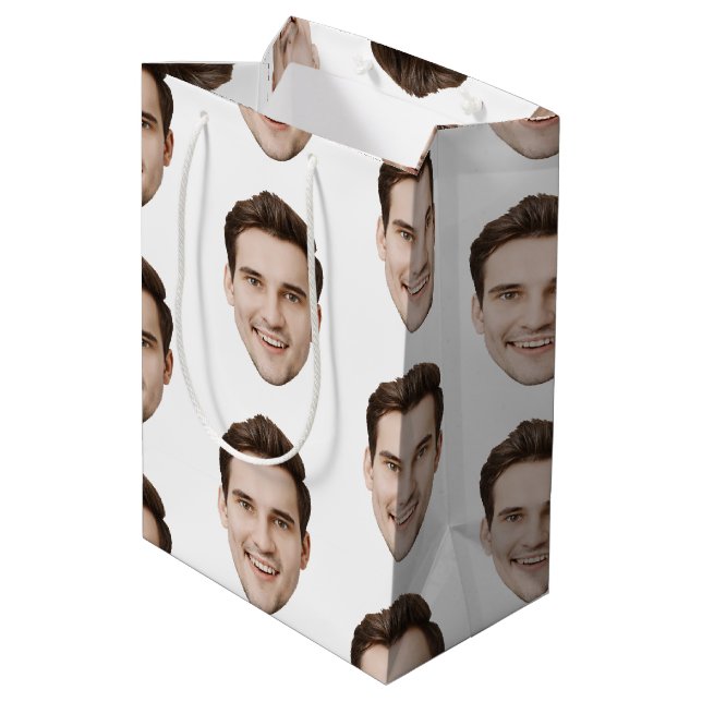 Custom Face Personalized Birthday Wedding Party Medium Gift Bag (Back Angled)