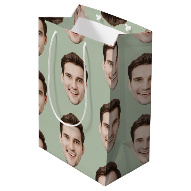 Custom Face Personalized Birthday Wedding Party Medium Gift Bag (Back Angled)