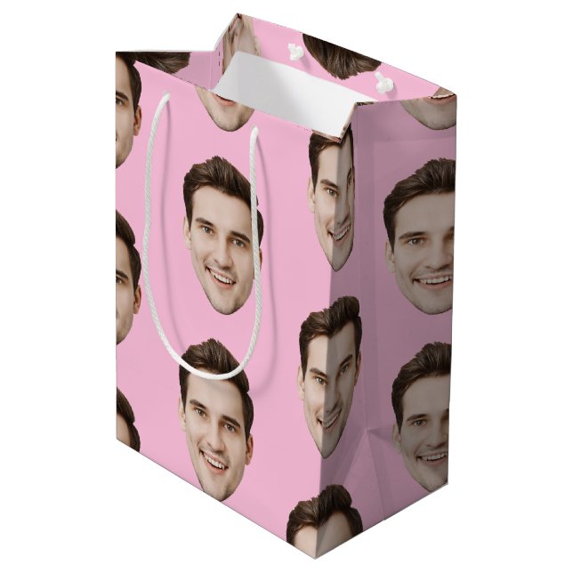 Custom Face Personalized Birthday Wedding Party Medium Gift Bag (Back Angled)