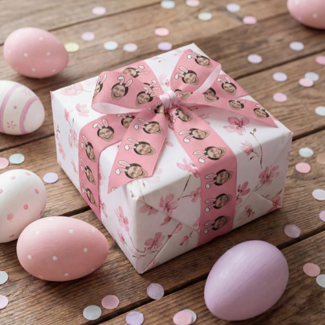Custom Face Personalized Easter Bunny Ears Photo Satin Ribbon (Creator Uploaded)