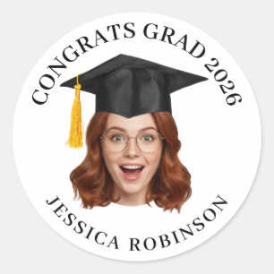 Custom Face Personalized Name Graduation Classic Round Sticker