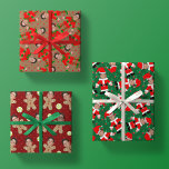 Custom Face Photo Christmas Variety Pack 3 Cute  Wrapping Paper Sheet<br><div class="desc">Fun series of wrapping paper sheets that allows for the personalization of including someone's (very tightly cropped) face picture with a removed background on all of these three characters. ONe sheet includes Gingerbread Men, another is santa claus with santa hats, and the final is santa's elves. One upload replaces all...</div>