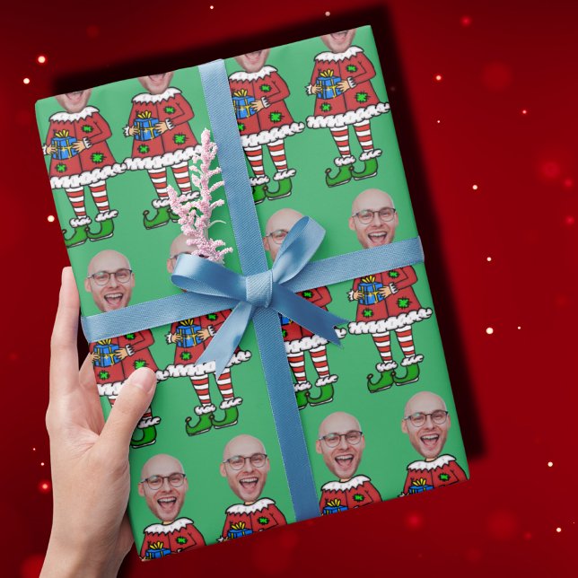 Custom Face Photo Elf Christmas Personalized Photo Wrapping Paper (Creator Uploaded)