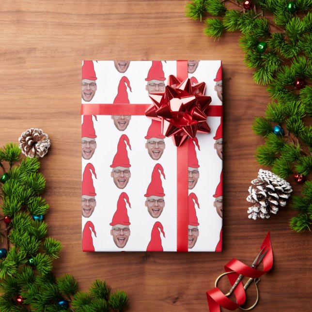 Custom Face Photo Elf Face Repeating Pattern Wrapping Paper (Holiday Gift)