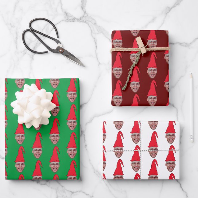 Custom Face Photo Elf Face Repeating Pattern Wrapping Paper Sheet (Front)