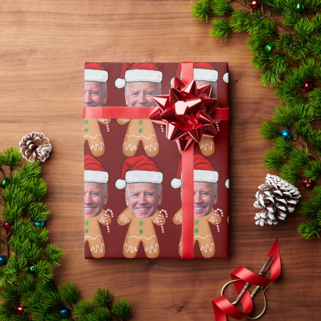 Custom Face Photo Gingerbread Joe biden Christmas Wrapping Paper (Holiday Gift)