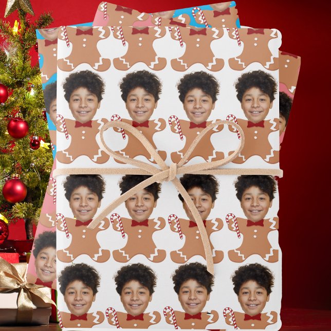Custom Face Photo Gingerbread personalized Photo Wrapping Paper Sheet (Creator Uploaded)