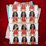 Custom Face Photo Gingerbread Woman Christmas Pink Wrapping Paper Sheet<br><div class="desc">modern Custom Face Photo Gingerbread Woman Christmas, Replace the face of this Gingerbread with your favourite photo (make sure to crop as much to the face as possible and use an app to remove the background) and personalize this funny Christmas Holiday Wrapping Paper with your kid, husband, or boyfriend on...</div>