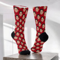 Custom Face Photo Red Crew Socks