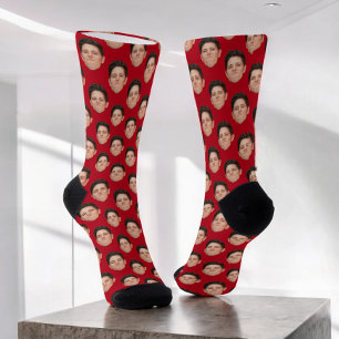 Custom Face Photo Red Crew Socks
