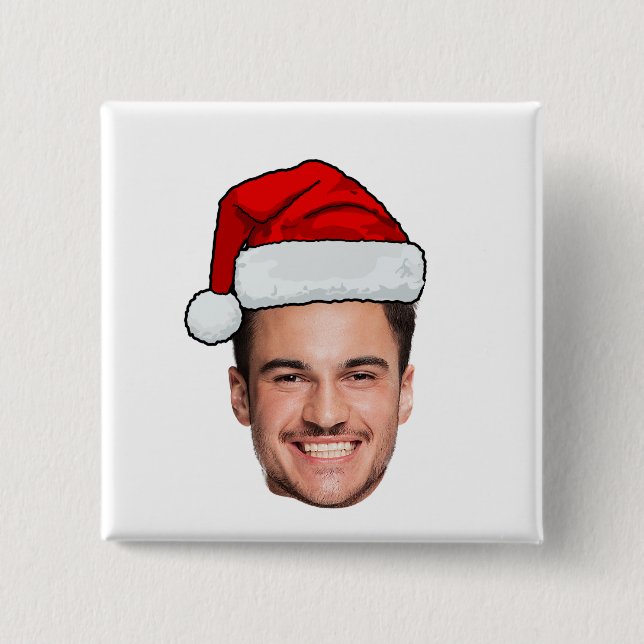 Custom Face Photo Santa Claus Hat Christmas 2 Inch Square Button (Front)