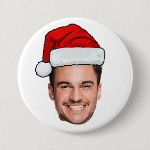Custom Face Photo Santa Hat Christmas 3 Inch Round Button