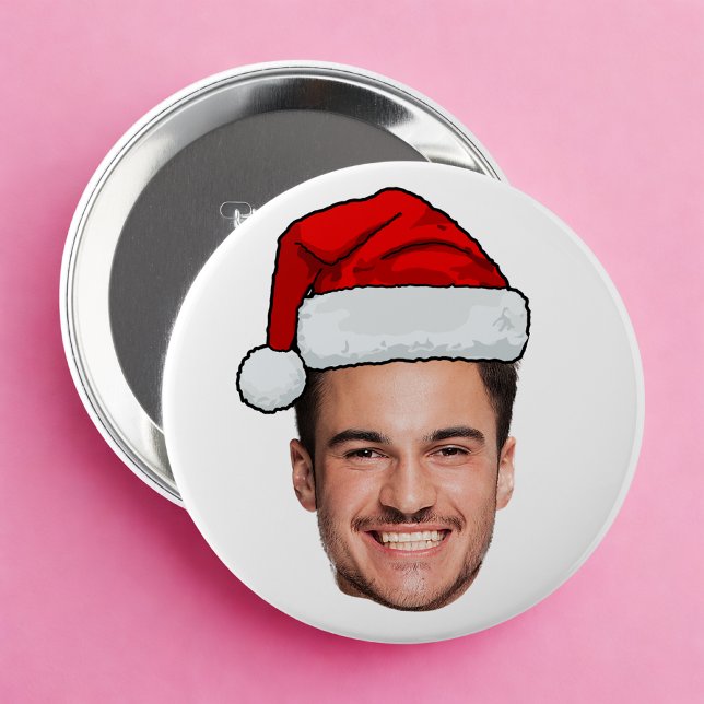 Custom Face Photo Santa Hat Christmas 4 Inch Round Button (Creator Uploaded)