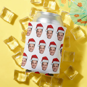 Custom Face Photo Santa Hat Christmas Can Cooler