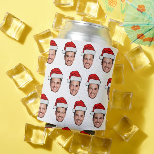 Custom Face Photo Santa Hat Christmas Can Cooler (In Situ Summer)