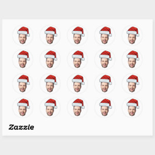 Custom Face Photo Santa Hat Christmas Classic Round Sticker