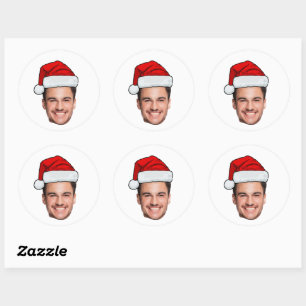 Custom Face Photo Santa Hat Christmas Classic Round Sticker