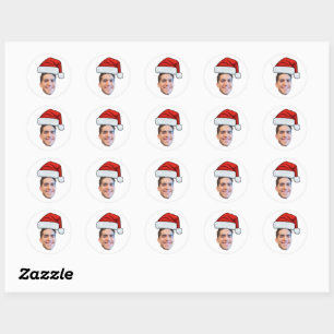 Custom Face Photo Santa Hat Christmas Classic Round Sticker
