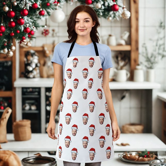 Custom Face Photo Santa Hat Christmas Gift Apron (Creator Uploaded)