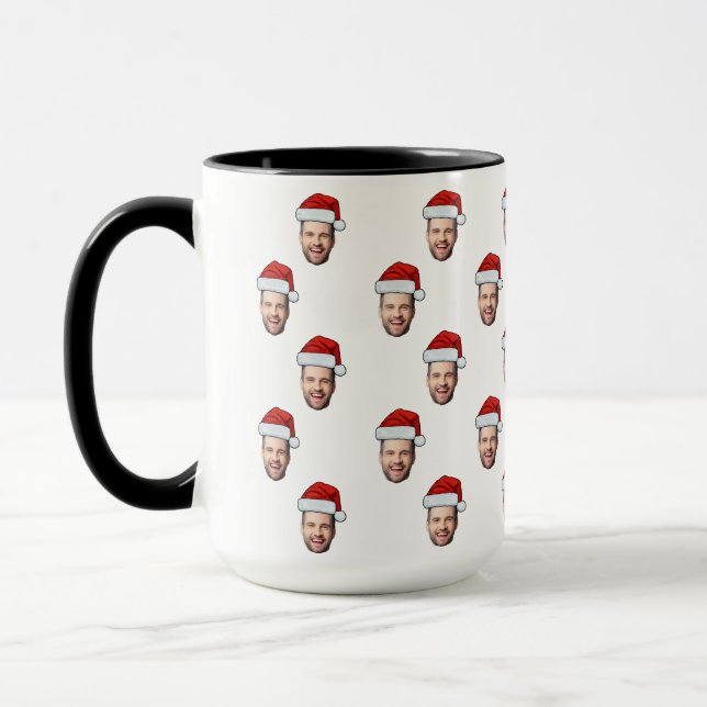 Custom Face Photo Santa Hat Christmas Gift Mug (Left)