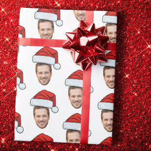 Custom Face Photo Santa Hat Christmas Gift Wrapping Paper