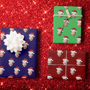 Custom Face Photo Santa Hat Christmas Gift  Wrapping Paper Sheet