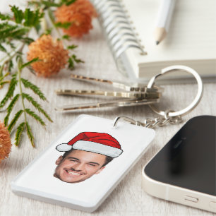 Custom Face Photo Santa Hat Christmas Keychain
