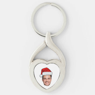 Custom Face Photo Santa Hat Christmas Keychain