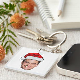 Custom Face Photo Santa Hat Christmas Keychain