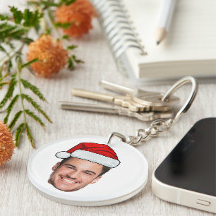 Custom Face Photo Santa Hat Christmas Keychain
