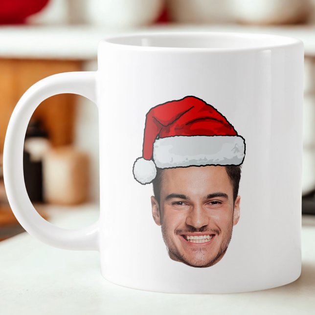 Custom Face Photo Santa Hat Christmas Large Coffee Mug (Creator Uploaded)