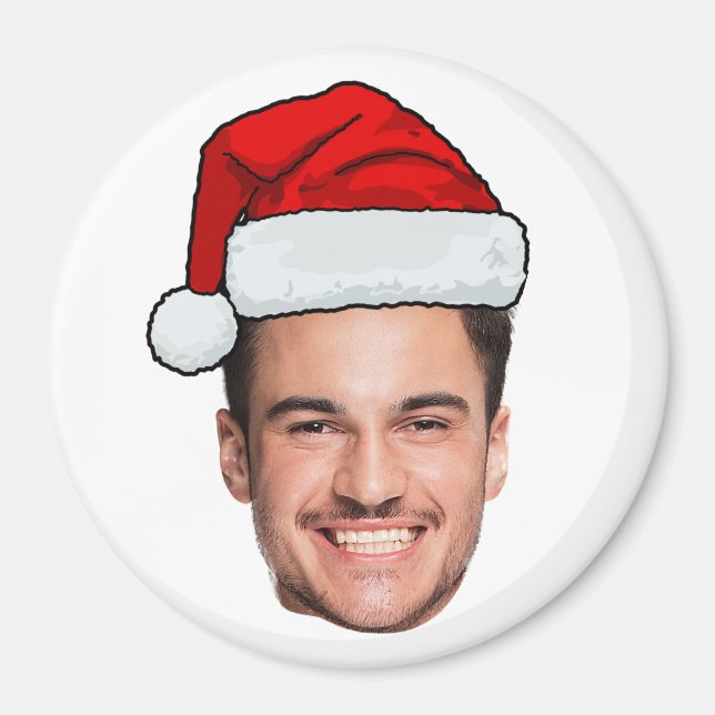Custom Face Photo Santa Hat Christmas Magnet (Front)