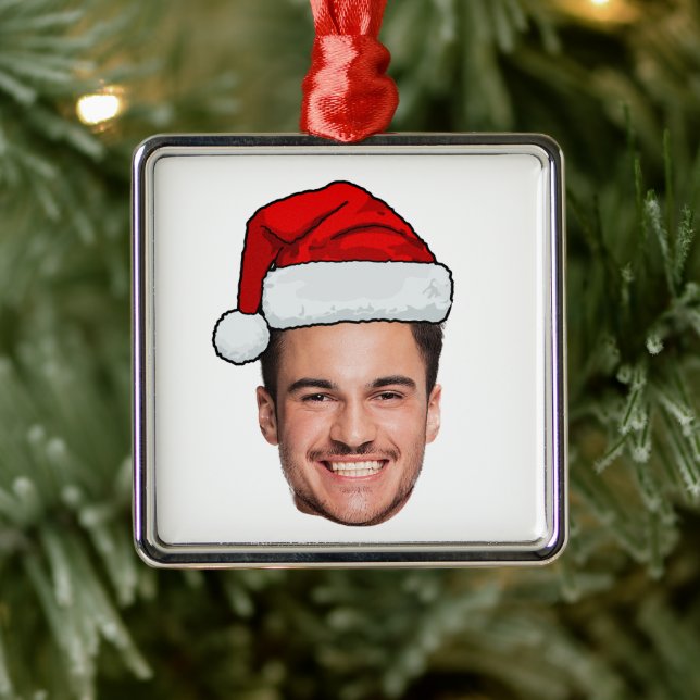 Custom Face Photo Santa Hat Christmas Metal Ornament (Tree)