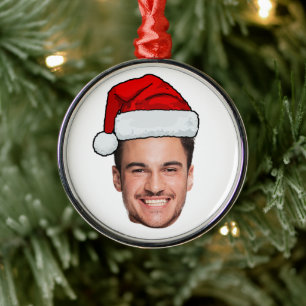 Custom Face Photo Santa Hat Christmas Metal Ornament
