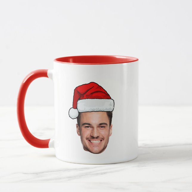 Custom Face Photo Santa Hat Christmas Mug (Left)