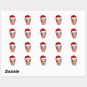 Custom Face Photo Santa Hat Christmas Sheet of 20 Classic Round Sticker