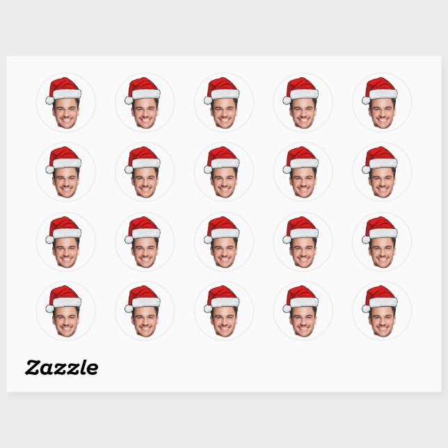 Custom Face Photo Santa Hat Christmas Sheet of 20 Classic Round Sticker (Sheet)
