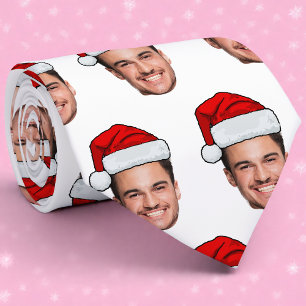 Custom Face Photo Santa Hat Christmas Tie