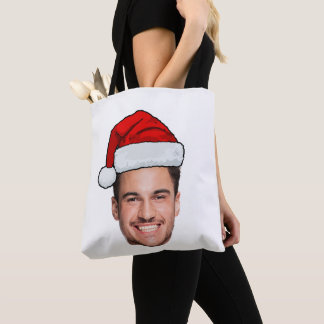 Custom Face Photo Santa Hat Christmas Tote Bag