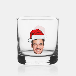Custom Face Photo Santa Hat Christmas Whiskey Glass