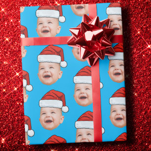 Custom Face Photo Santa Hat Christmas Wrapping Paper