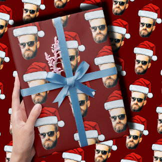 Custom Face Photo Santa Hat Christmas Wrapping Paper
