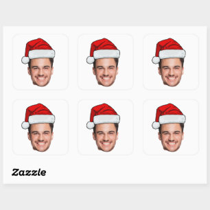 Custom Face Photo Santa Hat Head Christmas Square Sticker