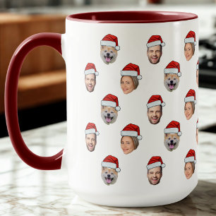 Custom Face Santa Hat 3 Photos Family Gift Mug