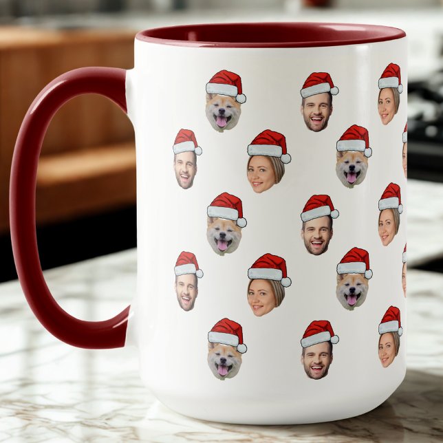 Custom Face Santa Hat 3 Photos Family Gift Mug (Creator Uploaded)