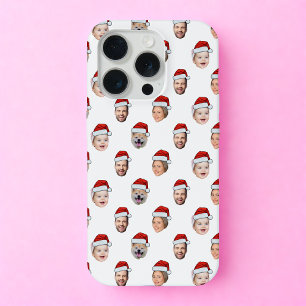 Custom Face Santa Hat Family 4 Photos Christmas iPhone 15 Pro Case