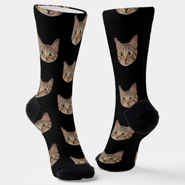 Custom Face Socks Personalized Cat Lovers Socks  (Angled)