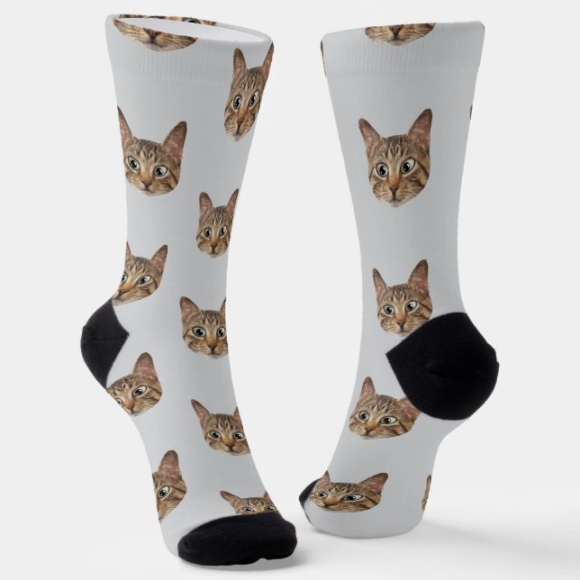 Custom Face Socks Personalized Cat Lovers Socks  (Angled)