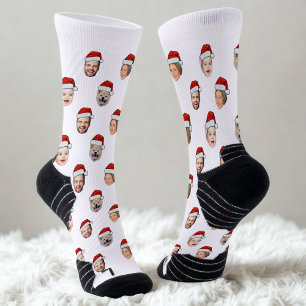 Custom Face Socks, Santa Hat 4 Faces Christmas Socks