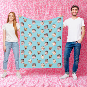 Custom Face, Unique Family Gift 3 Photos Face Fleece Blanket
